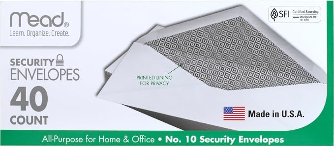 Mead #10 Envelopes, Letter Size, 4-1/8" x 9-1/2", Security Printed Lining by Mead