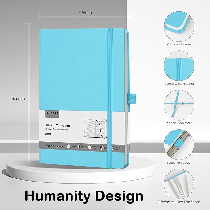 Lined Journal Notebooks for Work, Travel, College, A5 Size 100 GSM Thick Paper, Classic Ruled Journaling Notebook, Hardcover Notepad for Writing 160 Pages, 5.5 x 8.3 inch, Sky Blue-DeskLoop Office