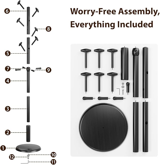 Solid Wood Coat Rack Freestanding Coat Tree with 10 Hooks for Bedroom, Livingroom, Entryway, Sturdy Coat Hanger Stand for Hats, Coats, Scarves, Handbags, Purses-DeskLoop Office