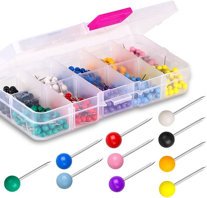 Push Pins Map Tacks Marking Pins 1/8-Inch Plastic Beads Head, 10 Assorted Colors by Yalis