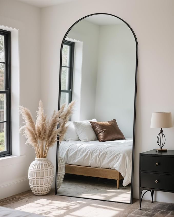 Full-Length Floor Mirror with Stand, 71"x26" Arched Style Full Body Standing Mirror for Bedroom, Living Room, Gym, Dorm - Shatter-Resistant & Easy Assembly, Black-DeskLoop Office