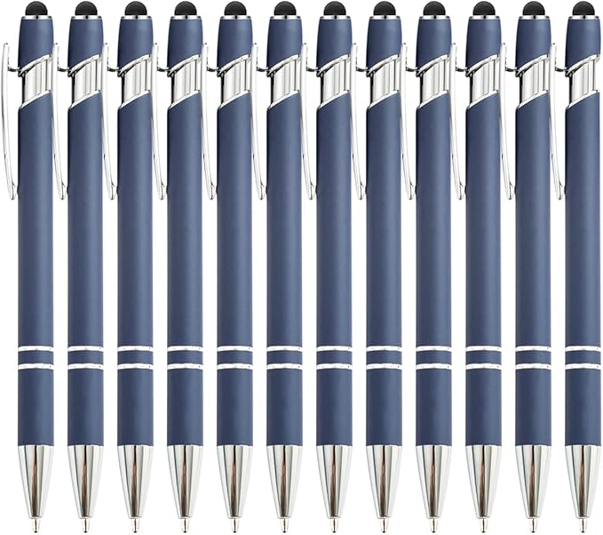 PASISIBICK 12 Pieces Blue Ballpoint Pen with Stylus Tip, 2 in 1 Stylus Stylish Pen, Premium Metal Stylus Pen for Touch Screens, Black Ink, 1.0 mm Medium Point.(12 PCS Blue)-DeskLoop Office