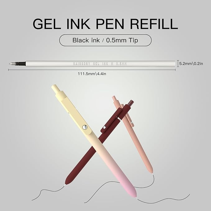 Black Gel Pens Refills,Retractable Gel Ink Pen Refills Bulk,pen refills for twist pens,Fine Point 0.5mm Black Ink, Smooth Writing Retractable Click Pen Refills(15 Pcs Black Ink-0.5mm)