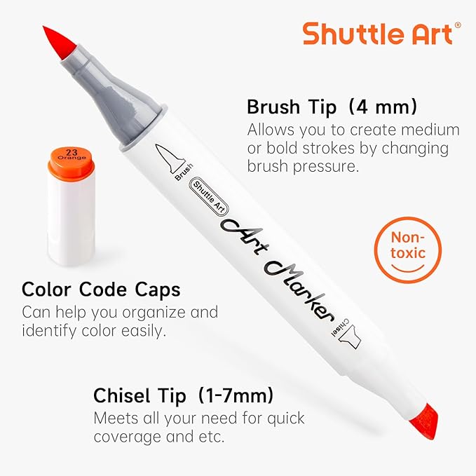 Shuttle Art Alcohol Markers Brush tip, Dual Tip Brush & Chisel Tip Art Marker Set, 50 Colors plus 1 Blender Permanent Marker Pens with Case Perfect for Illustration Students Adults Coloring-DeskLoop Office