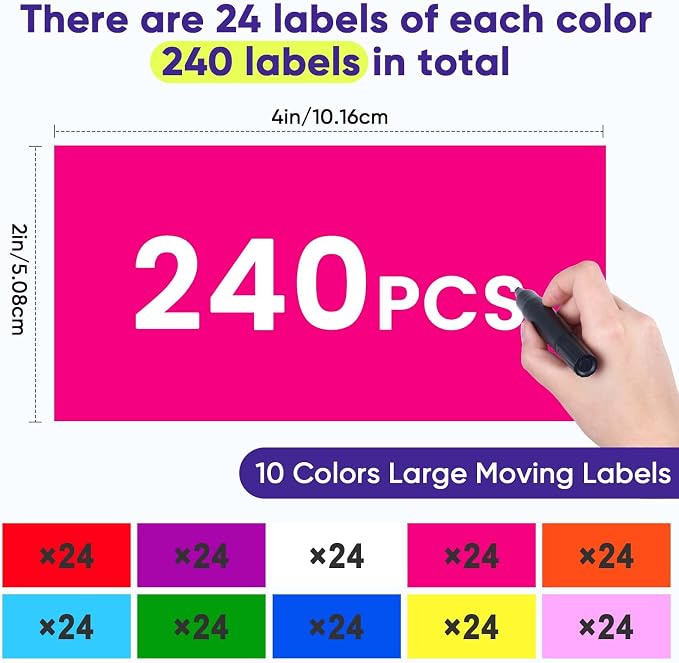 Removable Large Moving Labels for Boxes, 4 x 2 Inch Waterproof Colored Labels - Image 5