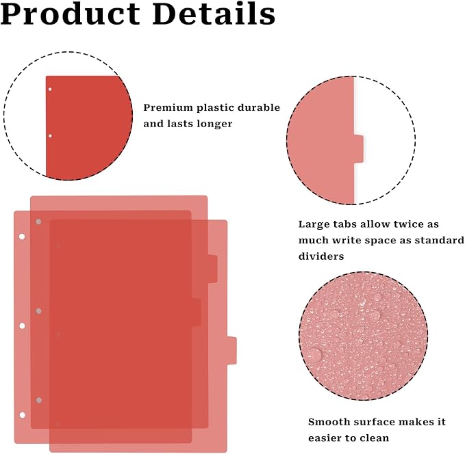 Dark Red Binder Dividers, 8-Tab Sturdy Plastic Dividers, Binder Dividers - Image 7