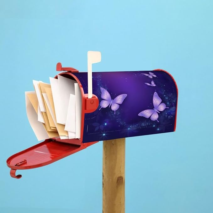 Purple Butterfly Welcome Magnetic Mailbox Cover, Sparkle Star Mailbox Wrap - Image 6