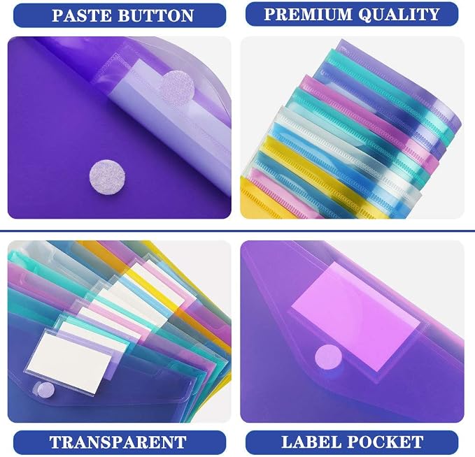 24 Pack Plastic Poly Filing Envelopes, 6 Assorted Color - Image 3