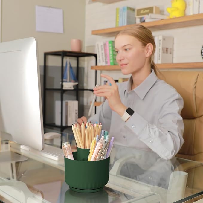 SKYDUE 360 Degree Rotating Desk Organizer, Dual-Purpose Pencil Pen Holder for Desk, Rotating Pencil Cup with Stickers, Office Supplies, Desk Decor for Office, School, Home-DeskLoop Office