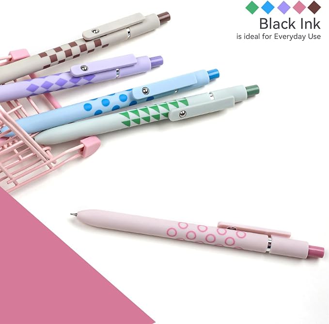 Gel Pens, 5Pcs 0.5mm Fine Point Pens With Smooth Wirting,Quick Dry Aesthetic Pens For Journaling, Ballpoint for Office School Supplies,Gifts for Women Men Student(Geometric Multicolor)-DeskLoop Office
