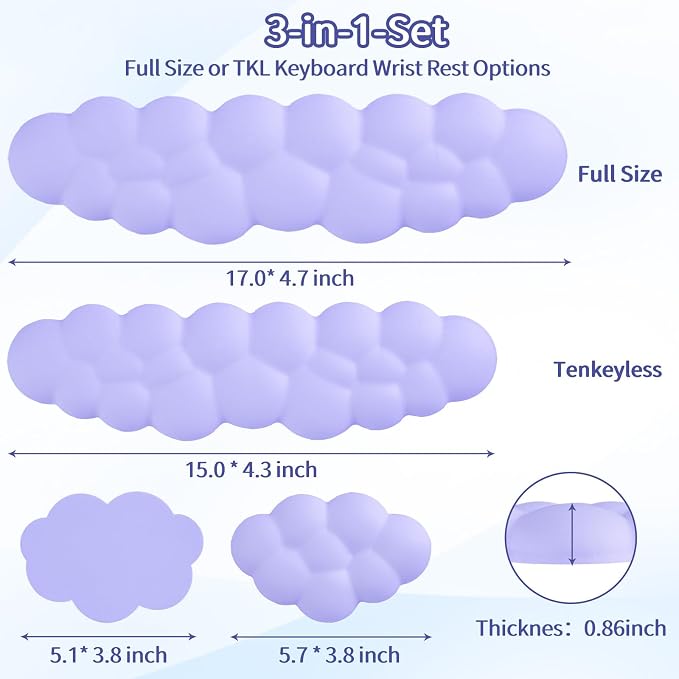 Sushret Cloud Wrist Rest Keyboard, Cloud Keyboard Wrist Pad Set - Image 7