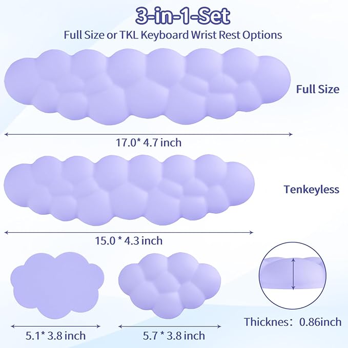 Sushret Cloud Wrist Rest Keyboard, Cloud Keyboard Wrist Pad Set - Image 7
