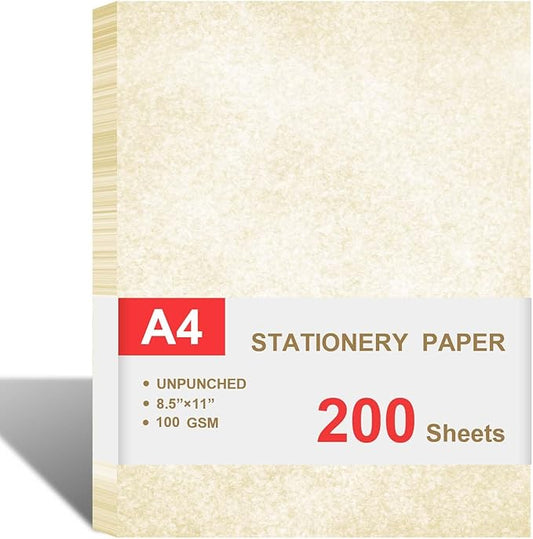 (2 Pack)Parchment Paper for Certificates - Stationary Paper for Resumes, Diplomas, Letter Size Certificate Paper, 200 Sheets Double-Sided Diploma Paper, 100gsm, 8.5" x 11" Parchment Paper for Printing-DeskLoop Office