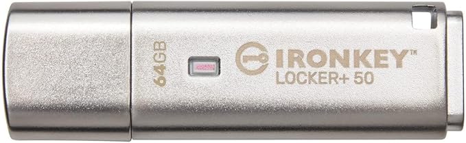 Kingston Ironkey Locker+ 50 64GB Encrypted USB Flash Drive | USB 3.2 Gen 1 | XTS-AES Protection & TAA Compliant | Multi-Password Security Options | Automatic Cloud Backup | Metal Casing | IKLP50/64GB-DeskLoop Office