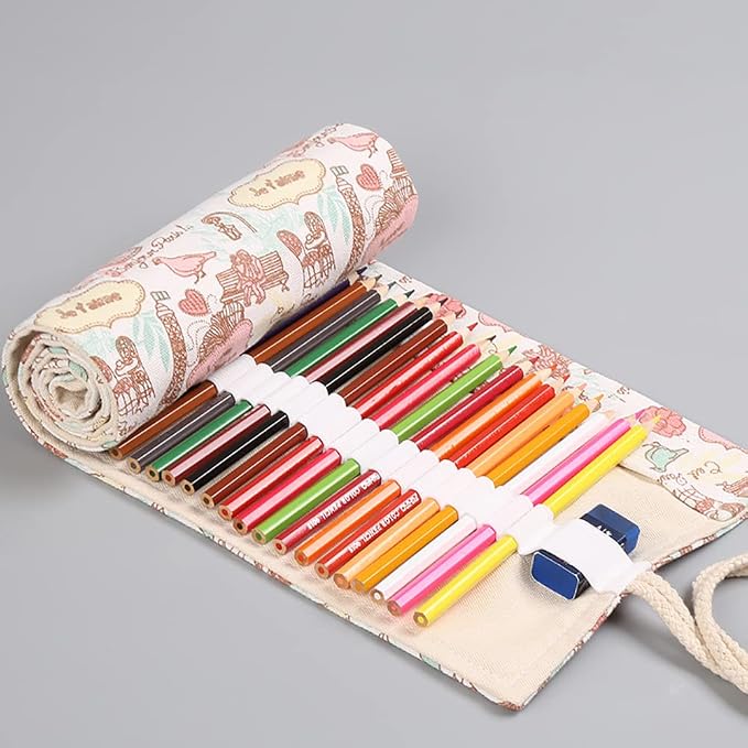DIYOMR 24/36/72 Slots Pencil Wrap Pencil Rolls, Artist Colored Pencils Roll Up - Image 3