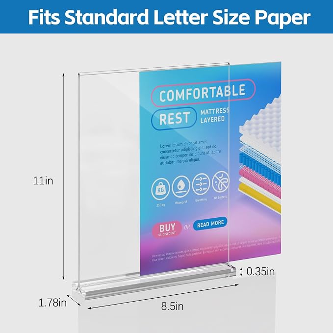 Dynta 8 Pack Acrylic Sign Holder 8.5 x 11, Tabletop Double-Sided Display - Image 2