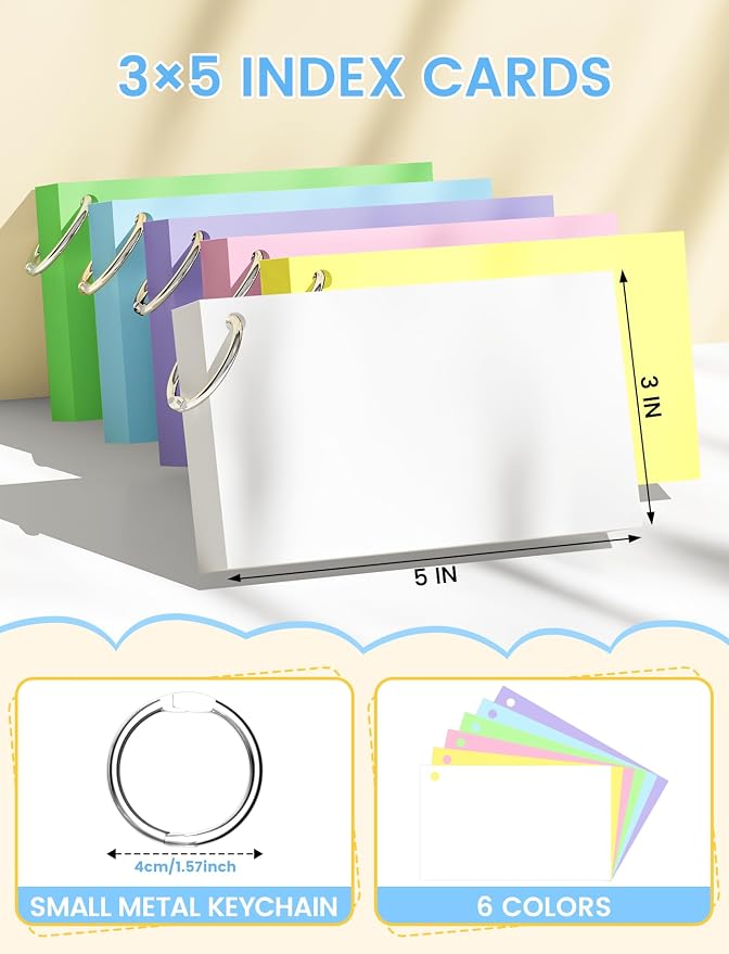 Blank Index Cards with Ring, 6 Pack of 50 - Image 2