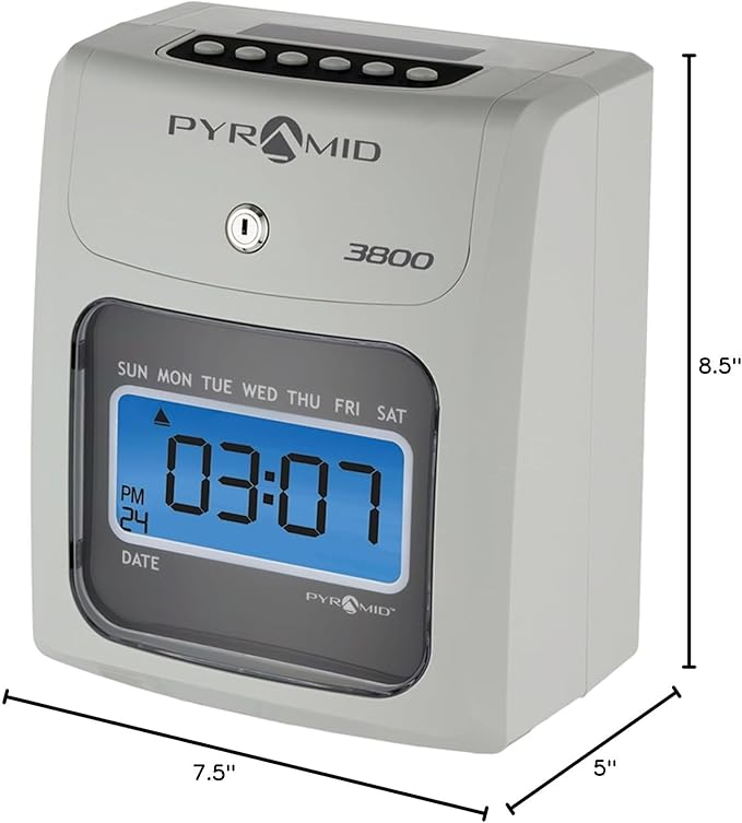 Pyramid Time Systems - Model 3800 Auto Totaling Time Clock, Electronic Time Punch Clock for Small Business, Bundle Includes: 50 Time Cards, 1 Ink Ribbon and 2 Security Keys - Ivory-DeskLoop Office