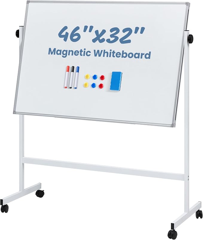 DUMOS Rolling Whiteboard Double Sided 46 x 32 Inches, Magnetic White Board Dry by DumosLifestyle