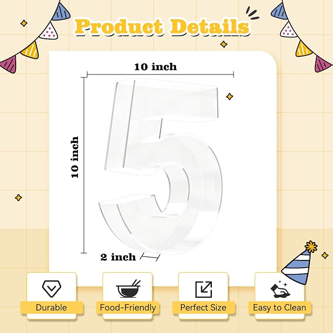 Ledido 10’’ Acrylic Number Charcuterie Board Box, Reusable Fillable Serving Tray - Image 3