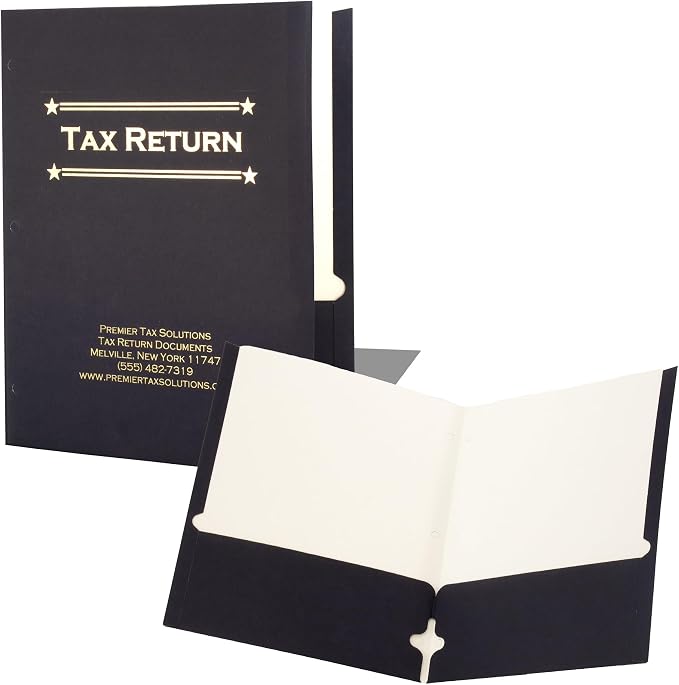 Tax Return Pocket Folders, Custom Printed Gold Foil Presentation Covers - Image 9