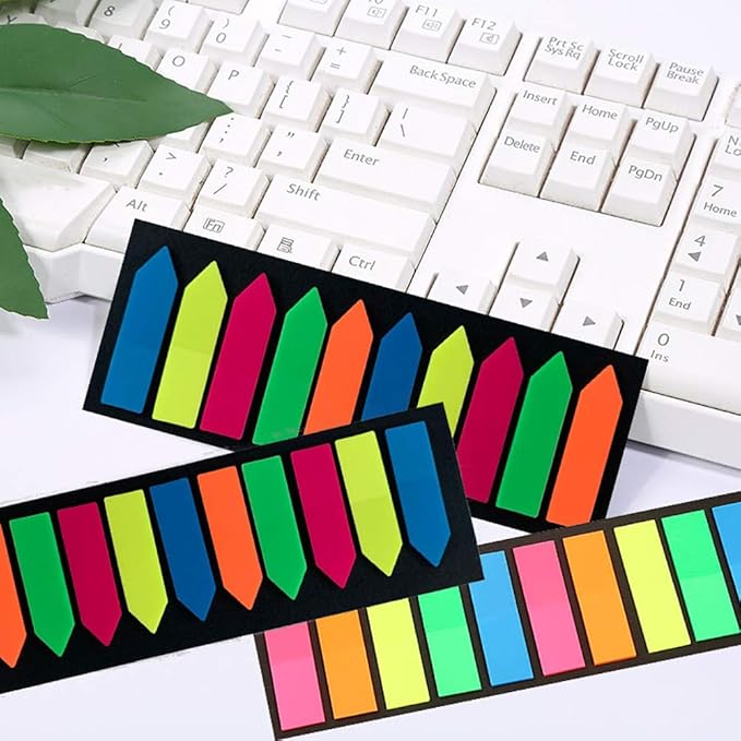 3000 Pieces Neon Page Markers Sticky Index Tabs, Colored Index Tab Flags, Fluorescen Sticker Tabs Note for Books, 12 Sets 2 Designs-DeskLoop Office