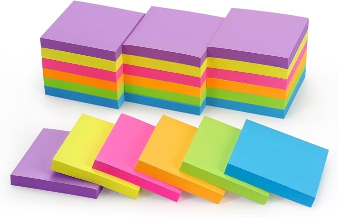 Sticky Notes 3x3 inch Bright Colors Self-Stick Pads 24 Pads/Pack 70 Sheets/Pad by Unknown