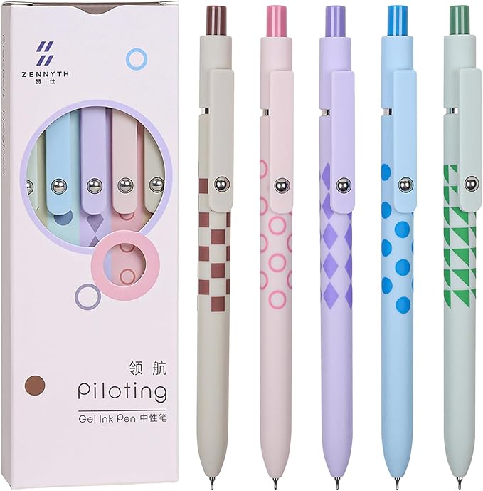 Gel Pens, 5Pcs 0.5mm Fine Point Pens With Smooth Wirting,Quick Dry Aesthetic Pens For Journaling, Ballpoint for Office School Supplies,Gifts for Women Men Student(Geometric Multicolor)-DeskLoop Office