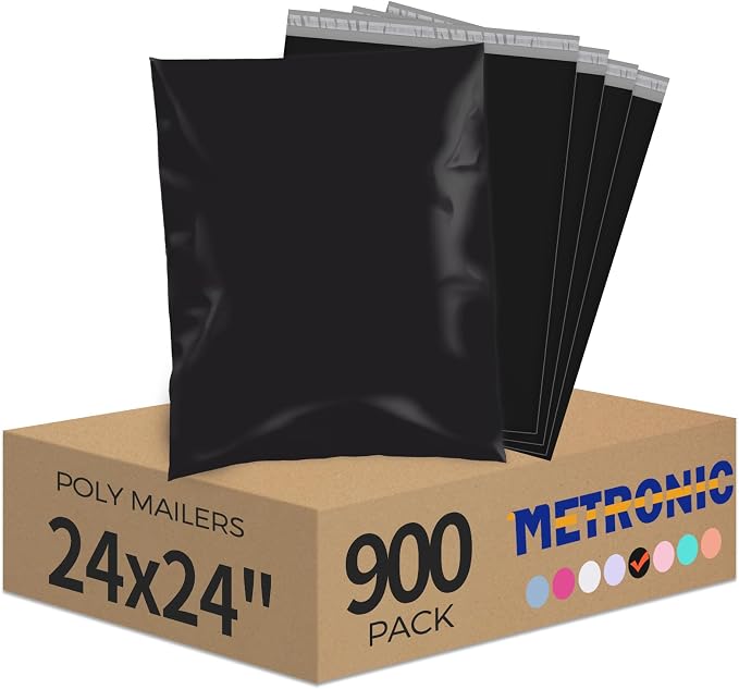 Metronic Poly Mailers 24x24 900 Pcs Black, Large Shipping Bags by METRONIC