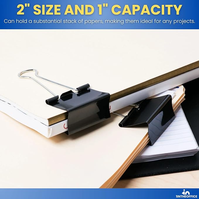 1InTheOffice Large Binder Clips, Paper Clamps, Paper Binder Clips, 12 Pack - Image 3