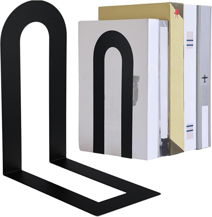 Chunful 2 Pcs Black Modern Metal Book Ends by Chunful