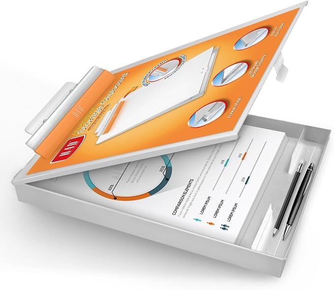 H4D Aluminum Clipboard with Storage, Metal Form Holder, Rubber Covered Clip by H4D