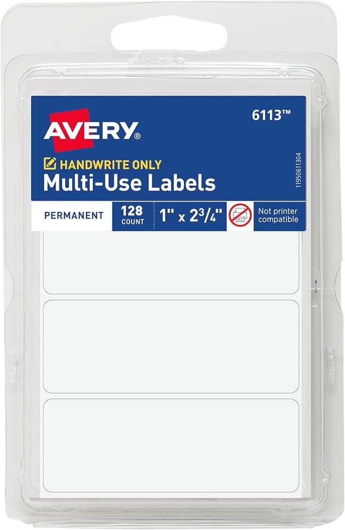 Avery Multi-Use Permanent Labels, Non-Printable, 128 Blank Labels Total by Avery