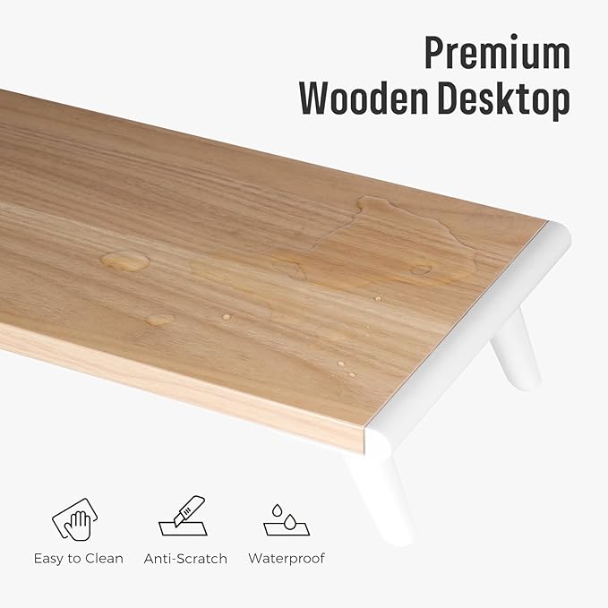 loukin Monitor Stand Riser for Desk, 22.4" x 8.3" Larger Computer Stand for Laptop, PC, Printer, Sturdy Desktop Computer Shelf with Non-Skid Rubber, Home Office, Natural Wood-DeskLoop Office