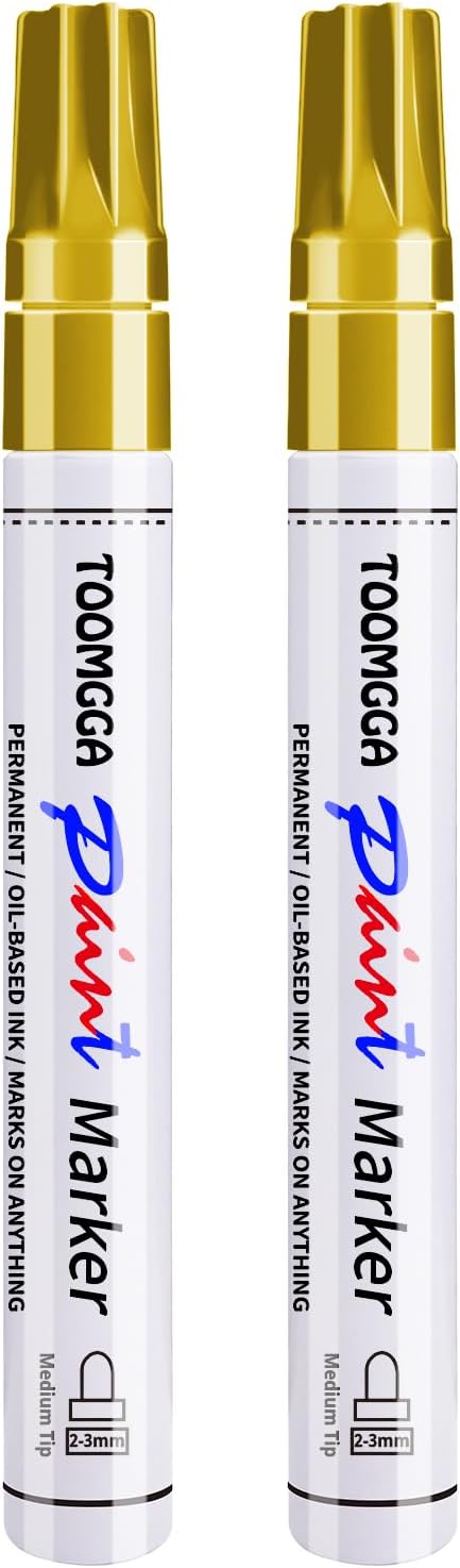 TOOMGGA Gold Paint Pens Permanent Paint Markers 2 Pack Oil Based Markers by TOOMGGA