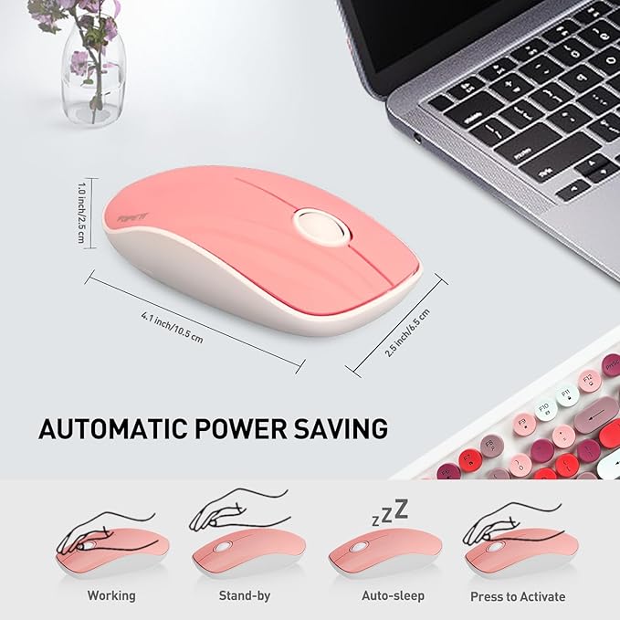 FOPETT 2.4GHz Wireless Keyboard and Mouse Set with Switch Button - Full-Size Keyboard - Compatible for Windows/Laptop/PC/Notebook/Smart TV and More - White Colorful-DeskLoop Office