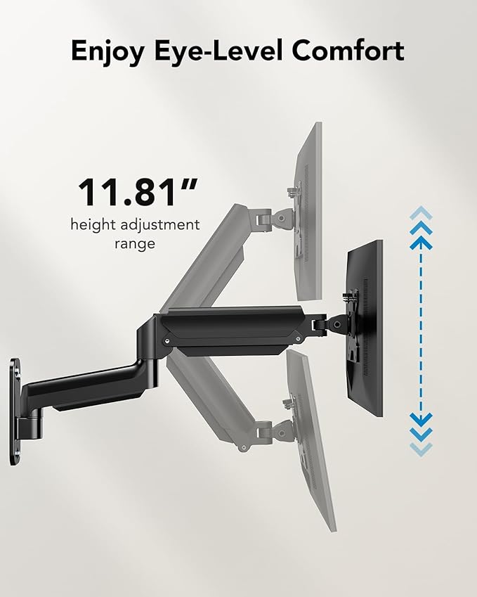 HUANUO Computer Monitor Wall Mount for 22 to 35 inch Flat Curved Screens, Single Wall Mount Monitor Arm Holds up to 26.4lbs, Height Adjustable Full Motion Gas Springcore Vesa Mount, Max 200x200mm-DeskLoop Office