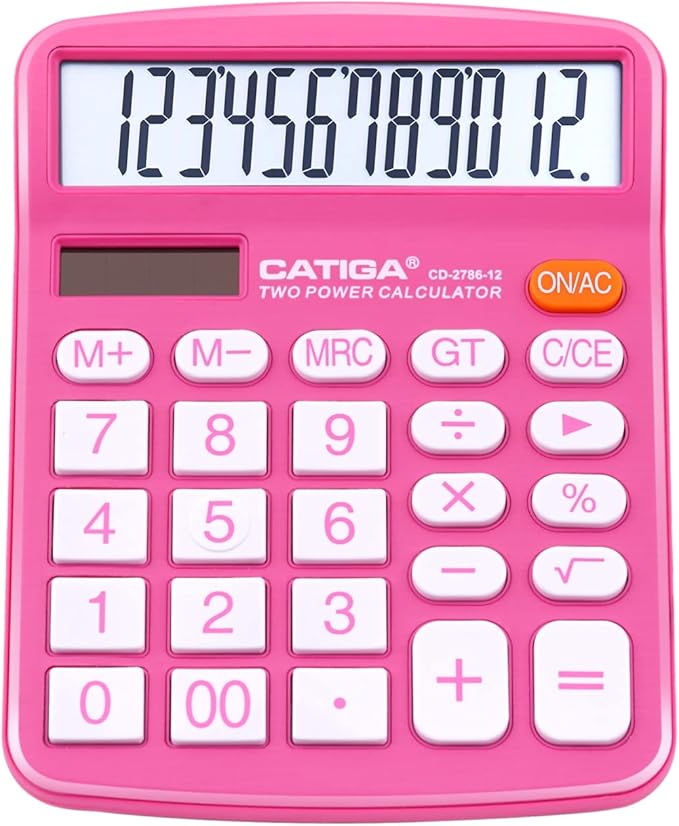12 Digit Desktop Calculator with Large LCD Display and Sensitive Button, Dual Solar Power and Battery, Standard Function for Office, Home, School, CD-2786-DeskLoop Office