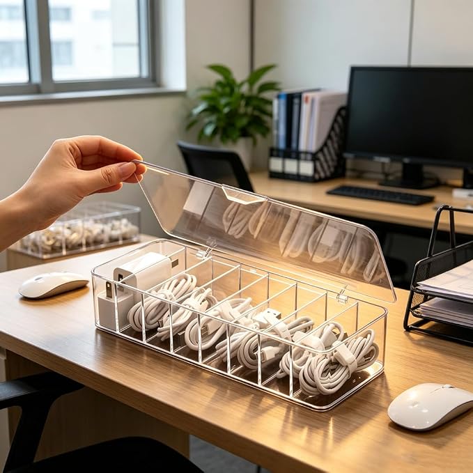 2Pcs cord organizer box, 10.2 x 3.5 x 2.2in, Desktop Cord Organizer - Image 5