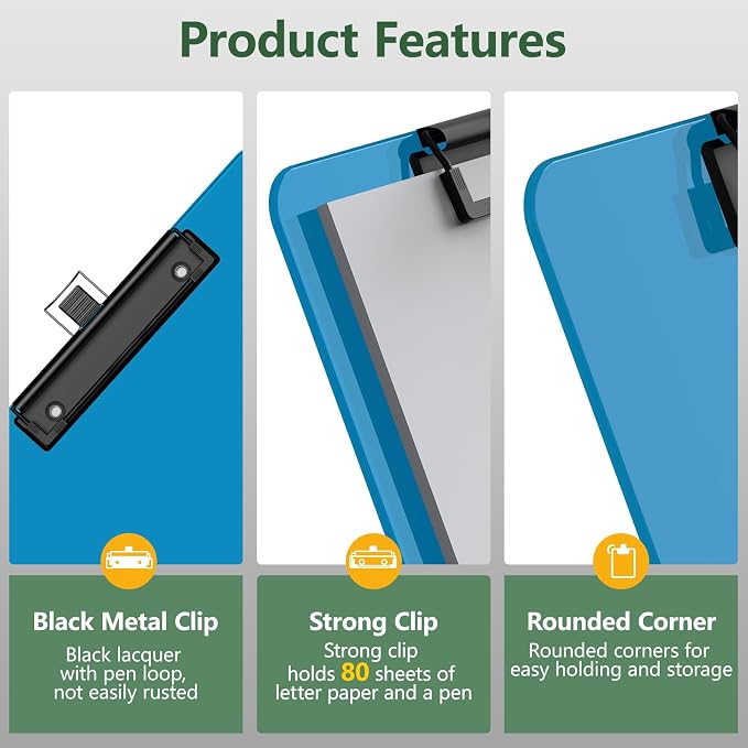 Blue Clipboard with Pen Holder, 8.5 x 11 Clip Boards | Black Low Profile Clip - Image 4