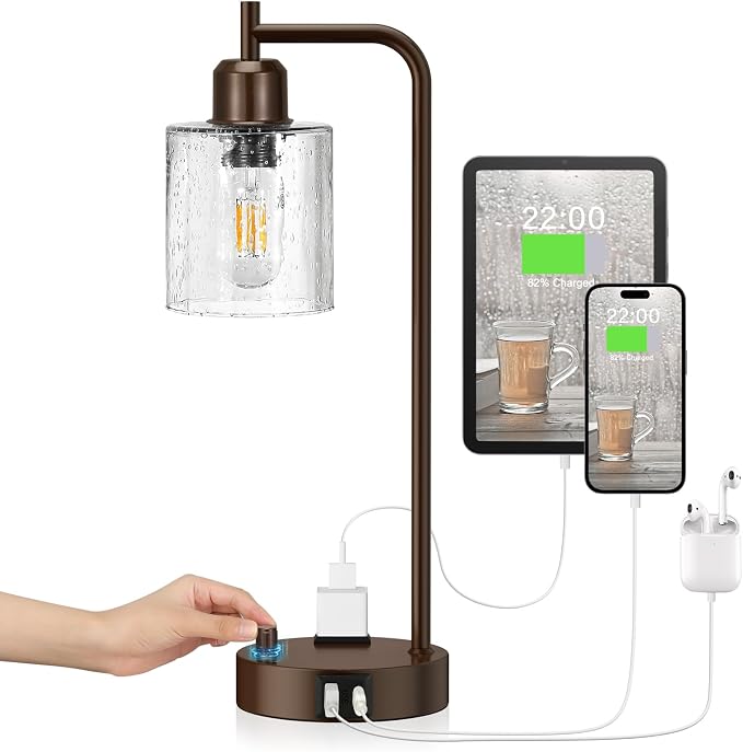 Innqoo Brown Industrial Bedside Table Lamp - Image 7