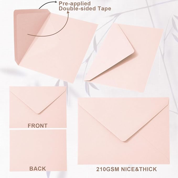 Whaline 50Pcs A7 Invitation Envelopes Set Blush Pink Greeting Card Envelopes - Image 3