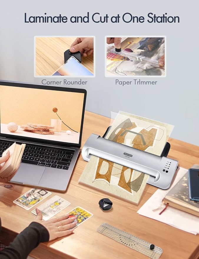 Laminator Machine, SINOPUREN 13-inch Thermal Laminator, with Paper Trimmer, Corner Rounder, 10 Pouches Sheets, Quick Warm-Up, Cold and Hot Laminating for Home/School/Office-DeskLoop Office