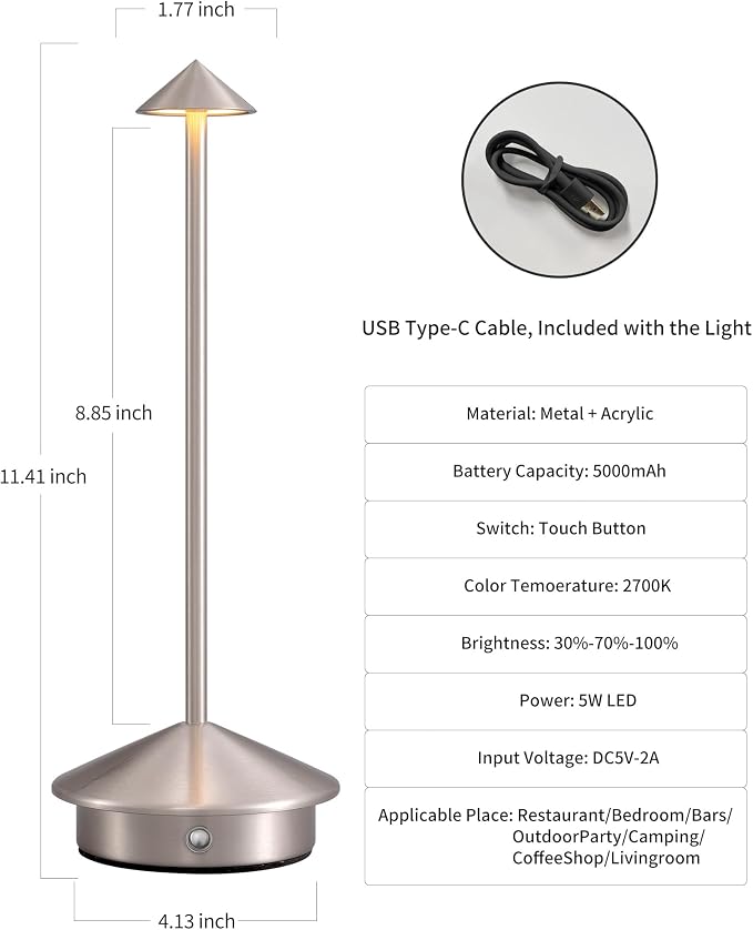 Modern Cordless Table Lamp Set of 2, Portable LED Desk Lamps, 5000mAh - Image 5