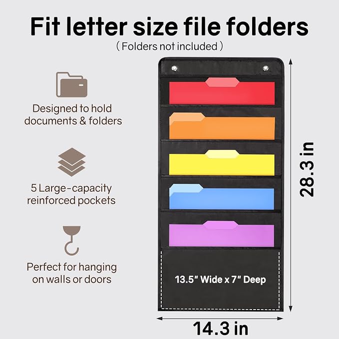 SUNEE 5 Pockets Hanging Wall File Organizer, Space Saver - Image 3