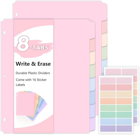 SKYDUE 8 Tab Durable Plastic Dividers, Big Tab Dividers by SKYDUE