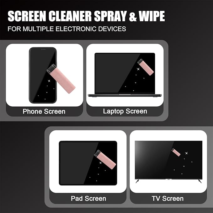 walrfid Graffiti Computer Screen Cleaner, Car Screen Cleaner Spray and Wipe, Electronic Cleaning Spray for Laptop iPad, iPhone, MacBook, TV, Monitor, Tablet Display, with Black Case - Pink-DeskLoop Office