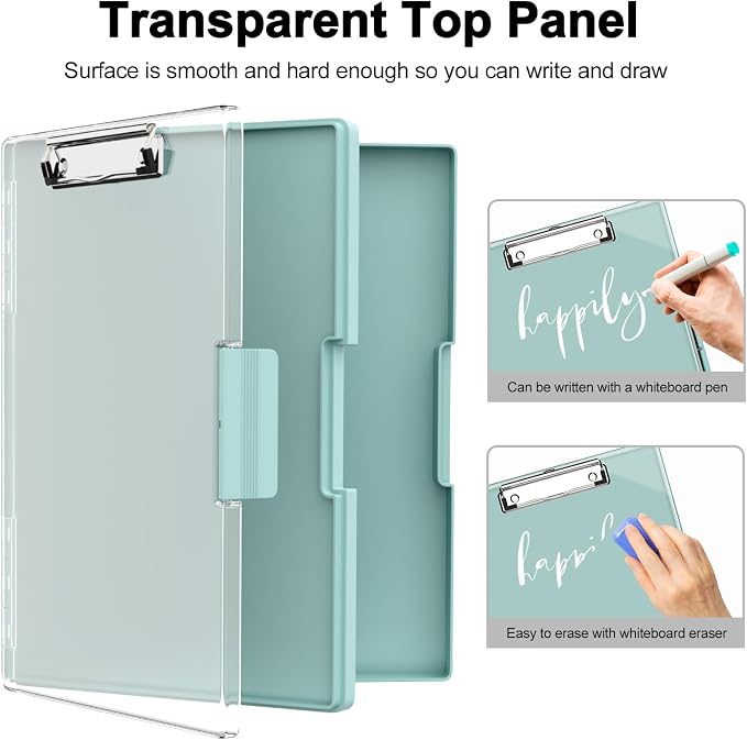 Piasoenc Clipboard with Storage, 8.5 x 11 Clip Boards with 2 Storage, Teal | - Image 4