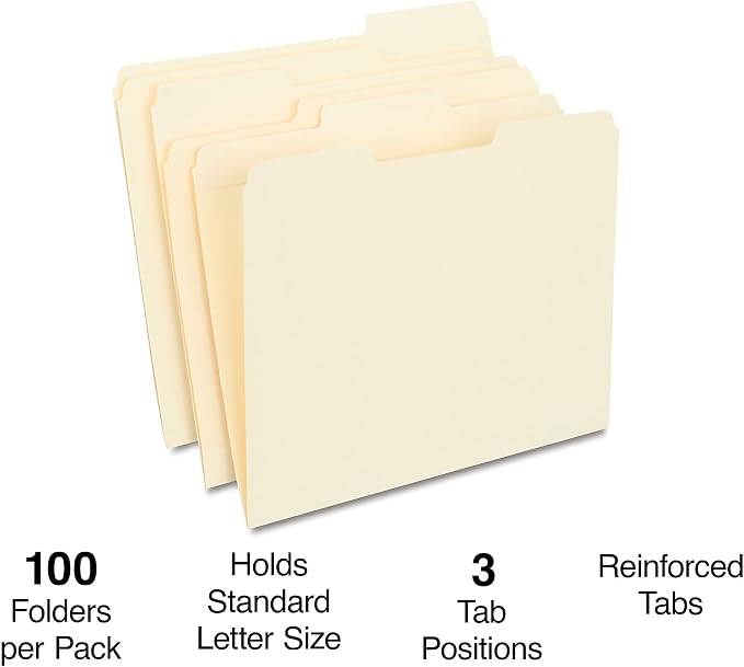 Staples 30% Recycled Reinforced File Folders, Letter Size, 1/3‑Cut Tabs - Image 2