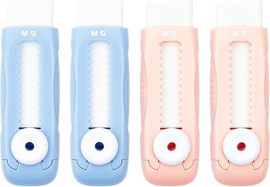 M&G 4 Pack Pencil Erasers Sliding Retractable Eraser, Soft Cute Erasers Push by MG